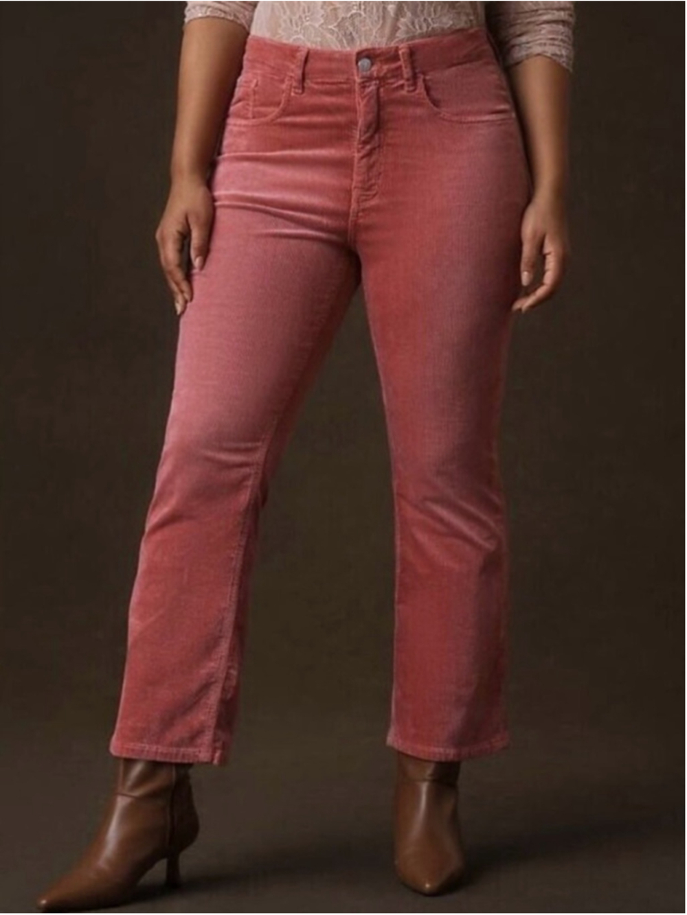 Pilcro The Yaya Mid-Rise Corduroy Crop Flare Jeans Rose Pink Size 28